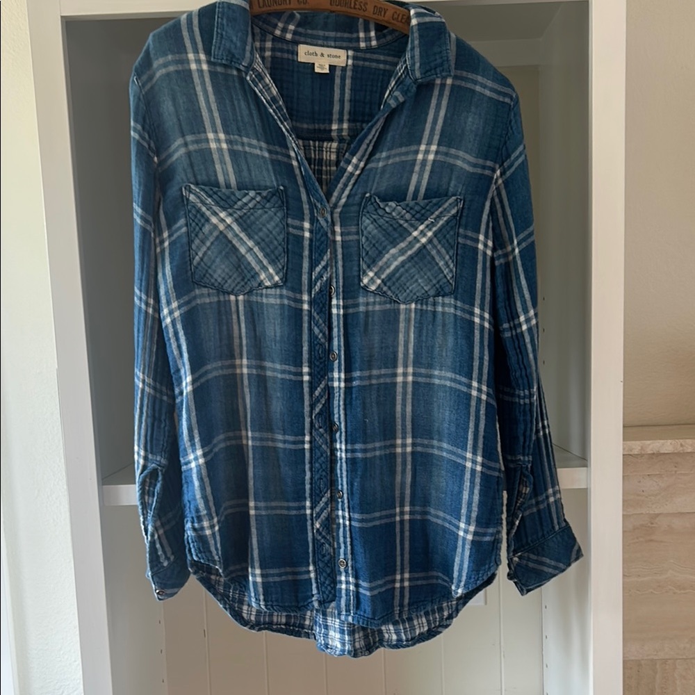 Cloth & Stone Navy Plaid Shirt